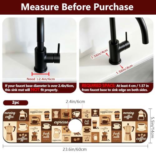 2 Pcs Kitchen Sink Splash Guard Faucet Mat Coffee Pattern Faucet Mat for Sinks Absorbing Drying Mats for Kitchen Bathroom - color: Coffee Pattern
