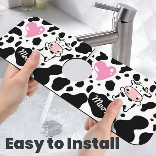 Cow Pink Print Cute Country Rustic Farmhouse 15" X 5.5" Kitchen Sink Splash Guard Faucet Faucet Guard Draining Mat Sink Splash Guard Faucet Kitchen Bathroom - color: Cow Pink Print Cute Country Rustic Farmhouse