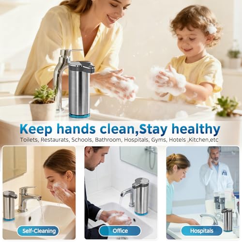 Automatic Liquid Soap Dispenser, Touchless Rechargeable Soap Dispenser for Kitchen & Bathroom, Stainless Steel, 4 Adjustable Foam Levels, USB-C, Waterproof, 12oz/350ml(Stainless Steel Liquid) - color: St-01 Liquid Gray