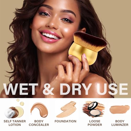 Extra Large Body Makeup Brush For Self Tanner, Leg Makeup &Bronzer Blend,75 mm Wide-headed Kabuki Brush Provides More Even& Pretty Application, Sunscreen Face&Back Makeup Brush, Wet&Dry Use- Gold - color: Gold