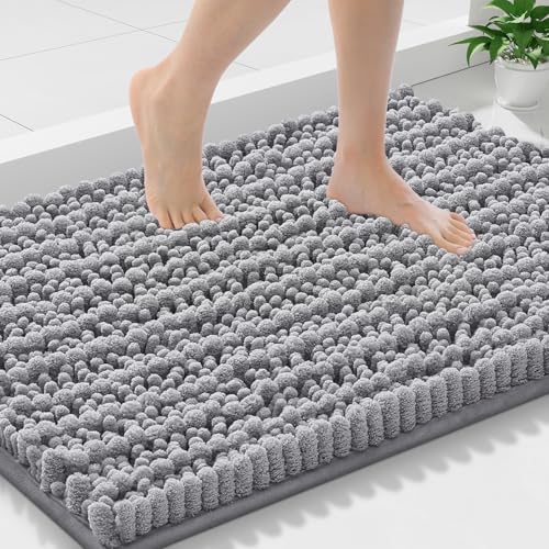 Smiry Bathroom Rugs Mat 30x18, Extra Soft Absorbent Chenille Bath Rugs, Non Slip Rubber Backing Machine Washable Quick Dry Bath Mats for Bathroom Floor, Tub, Shower, Home Decor Accessories, Grey - color: Grey, size: 30'' X 18''