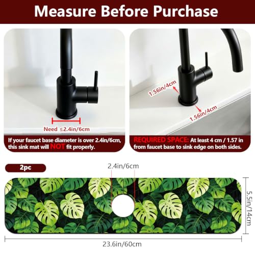 2 Pcs Kitchen Sink Splash Guard Faucet Mat Monstera Leaves Pattern Faucet Mat for Sinks Absorbing Drying Mats for Kitchen Bathroom - color: Monstera Leaves