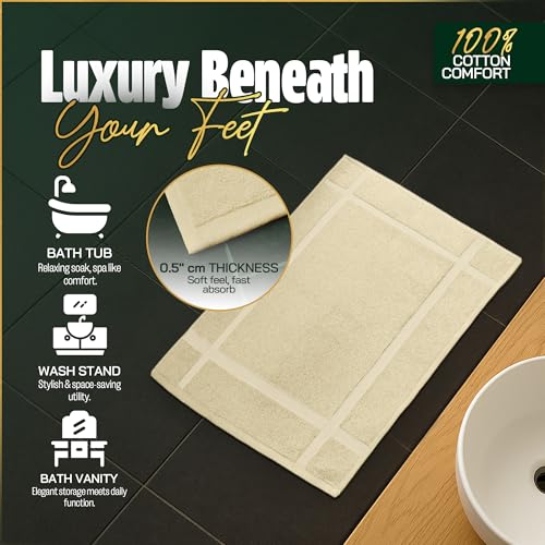 Pearl Linens Pack of 2 100% Cotton Bath Mat 18x25 inches, Soft & Absorbent Quick Dry Bathroom Mat Set, Not Bathroom Rugs, After Shower Mat, Bath Tub Mat, 781 GSM, Machine Washable, Beige - color: Beige, size: 18x25 - Set of 2