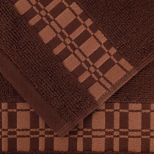 Superior 8-Piece Cotton Towel Set, Geometric Design, Dobby Border, Plush Quick Dry Towels, Decorative Bathroom, Spa, Includes 2 Bath, 2 Hand, 4 Face Towels/Washcloth, Larissa Collection, Chocolate - color: Chocolate, size: 8 Piece Towel Set