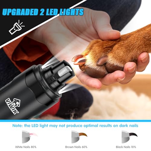 VIWIK Dog Nail Grinder, Dog Nail Trimmers for Large Medium Small Dogs & Cats, Super Quiet Electric Pet Nail Clippers Kit with Light, 2-Speed USB Rechargeable Pet Paws Grooming Tool Black - color: Black+Blue
