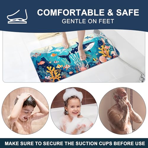 XIYUNTE Baby Bath Mat for Tub Non Slip Kids Bath Mat - 40"x16" Extra Long Bathtub Mat Non Slip Kids, Eco-Friendly Toddler Bath Mats with Suction Cups for Secure Grip, Easy to Clean & Easy Drying - color: Whale-light