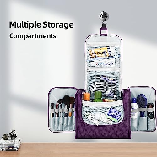 Buruis Extra Large Toiletry Bag for Women and Men, Hanging Travel Bag with Detachable Shoulder Strap for Full-Sized Toiletries, Water-Resistant Dopp Kit for Family Use and Long Trips, Purple - color: Purple, size: Extra Large