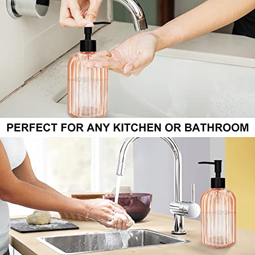 Pack of 2 Glass Soap Dispenser with Black Pump, 400 ml Refillable Pump Dispenser for Kitchen, Bathroom, Laundry Room, Liquid Glass Bottle for Washing Up Liquid, Shampoo, Conditioner (Orange) - color: Orange