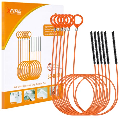 32 Inch Anti-break Metal Drain Snake, 6 Pack Hair Clog Remover | Drain Cleaner Tool with Nylon Coating Sink Snake, Drain Clog Remover for Shower, Bathroom Sink Tub - color: Orange-N-32IN