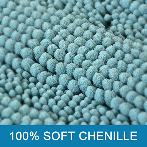 H.VERSAILTEX Bath Rugs for Bathroom Non Slip Bath Mats Extra Thick Chenille Striped Rug 20" x 32" Absorbent Non Skid Fluffy Soft Shaggy Washable Plush Mat for Indoor, Bath Room, Tub - Aqua Haze - color: Aqua Haze, size: 20" x 32"