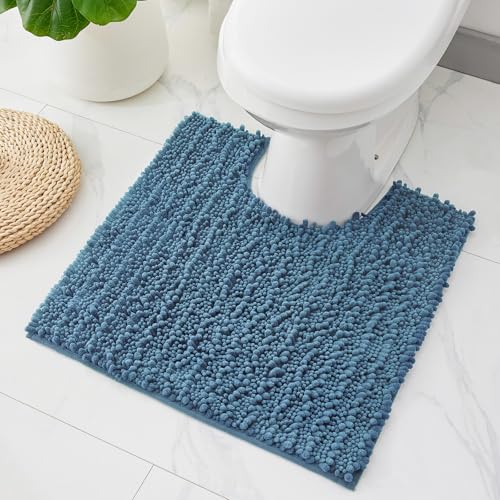 ILANGO Toilet Rugs U Shaped Light Blue 24x24 Bathroom Rugs,Extra Soft Absorbent Chenille Bath Rugs,Thick Non-Slip Shaggy Bath Mat,Machine Washable Quick Dry Bath Mats for Toilet Contour - color: Light Blue, size: 24"×24" Toilet Rug
