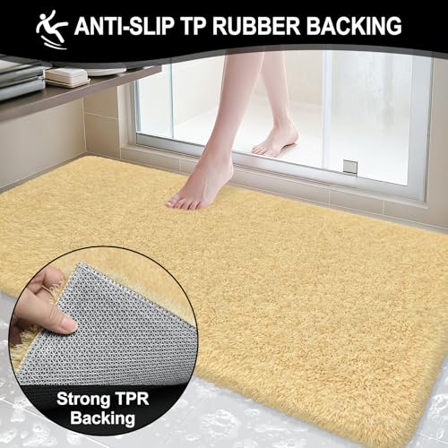 Bathroom Rugs 60"x24", Fluffy Soft Thick Absorbent Bath Mat Rubber Backing Quick Dry, Machine Washable Bath Mats for Bathroom Tub, Floor, Shower, Bedroom Home Decor Accessories, Beige - color: Beige, size: 60" x 24"
