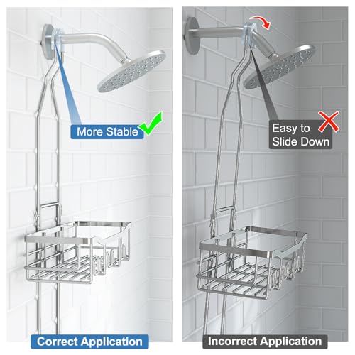 Upgraded Extended Length Shower Organizer with Hooks, Rustproof Shampoo Soap Holder, Large Hanging Bathroom Caddy, Silver - color: Silver - 2 Tier - Standard