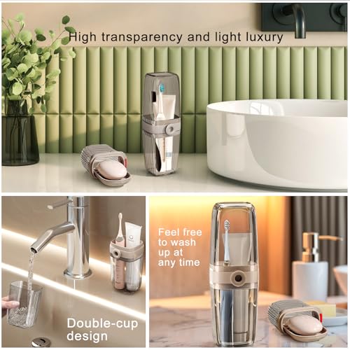 Toothbrush Travel Case and Soap Travel Case, Leakproof Soap Container with Cover, Portable Toothbrush Holder for Bathroom Storage, Camping, and Trip