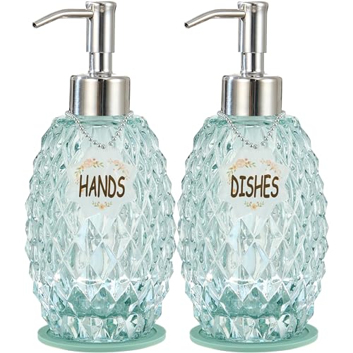 MALACHI Glass Soap Dispenser, 304 Rustproof Stainless Steel Pump, Refillable Multi‑use for Hand Soap, Dish Soap, Body Wash, Shampoo, Baby Wash for Bathroom Kitchen & Commercial - color: Green