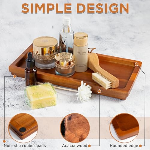 Demigo Bathroom Vanity Tray, Natural Acacia Organizer Tray, 11.8 x 5.9 in | Wooden Countertop Holder for Cosmetics Jewelry Candle & Keys, Decorative Tray for Toilet Tank, Kitchen & Sink Decor - color: Acacia