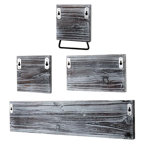 MyGift 4 Piece Wall Mounted Bathroom Hardware Set, Rustic Torched Wood and Industrial Matte Black Metal Pipe Towel Ring, Robe Hook, Toilet Paper Holder and Towel Bar - color: Torched Wood