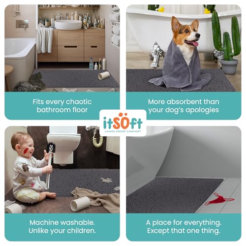 Extra Large Chenille Bath Mats 59"x21", Plush Absorbent Quick Dry, Soft & Machine Washable, Non Slip Carpet for Bathroom, Thick Bathroom Rugs, Shower Restroom Rug Mat, Alfombras De Bano, Bathrugs - color: Charcoal Gray, size: 59" x 21" (Rectangular)