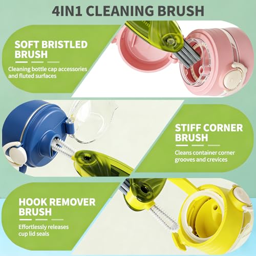 3 in 1 Cup Lid Gap Cleaning Brush Set, 2PCS Multifunctional Bottle Cleaning Brush for Bottle Gaps Bottle Cleaner Home Kitchen Cleaning Tools, Green&Blue - color: Green&blue