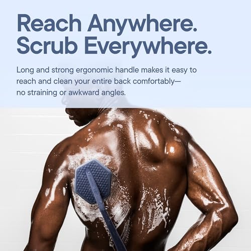 TOOLETRIES Silicone Back Scrubber for Shower, Bath Brush - Glacier | Long ergonomic handle and non-slip grip make exfoliating hard-to-reach areas simple and comfortable. - color: Glacier
