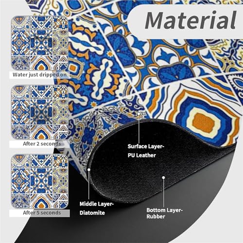 Kitchen Sink Splash Guard，Traditional Moroccan tiles Faucet Mat Sink Gadgets-Super Absorbent Fast Drying Mat Drip Catcher for Kitchen, Bathroom,Sink Mat, Dish Drying Mat, Bathroom(15" X 5.5" ) - color: Traditional Moroccan tiles