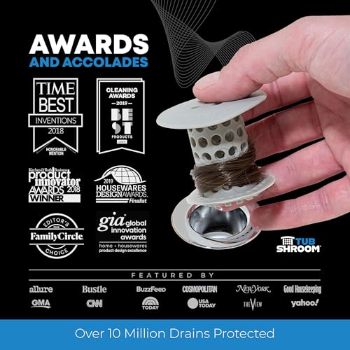 TubShroom Bathtub Drain Hair Catcher – in-Drain Tub Strainer & Clog Prevention Protector, Fits Standard 1.4”–1.75” Tub Drains, Easy Clean, Captures Human & Pet Hair Out of Sight (Gray) - color: Gray