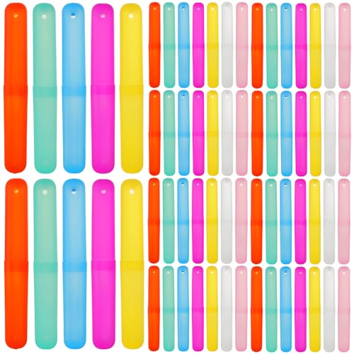 STARVAST 140pcs Travel Toothbrush Holder Case, Breathable Toothbrush Storage Portable Plastic Containers for Travel Trip School Camping Home Business, 7 Colors