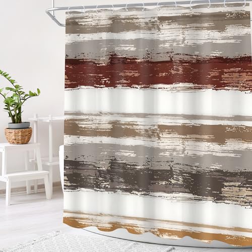 Abstract Brown 72Wx72H Shower Curtain Striped Neutral Modern White Grey Watercolor Oil Painting Minimalist Geometric Simple Bathroom Curtain Set Aesthetic Bath Bathroom Accessories Decor - size: 72"W x 72"L (Pack of 1)