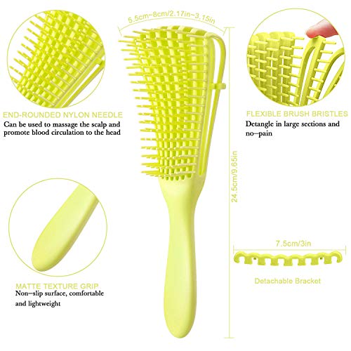 2 Pieces Detangling Brush for Afro America/African Hair Textured 3a to 4c Kinky Wavy/Curly/Coily/Wet/Dry/Oil/Thick/Long Hair, Knots Detangler Easy to Clean (Lemon Green, Black) - color: Lemon Green, Black
