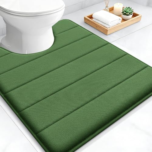 OLANLY Memory Foam Toilet Rugs U Shaped 24x20, Super Soft Absorbent Contour Bath Rugs, Quick Dry Machine Washable Toilet Mat, Bathmat Floor Carpet, Bathroom Home Decor Accessories, Olive Green - color: Olive Green, size: 24" X 20" Contour Rug