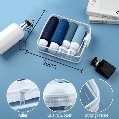 Mrsdry 16 Pack Travel Bottles for Toiletries, Large 6oz Silicone Travel Containers jar for Toiletries, Leak Proof Refillable Liquid Shampoo And Conditioner Travel Essentials toiletry Bottles - color: Navy, size: Large