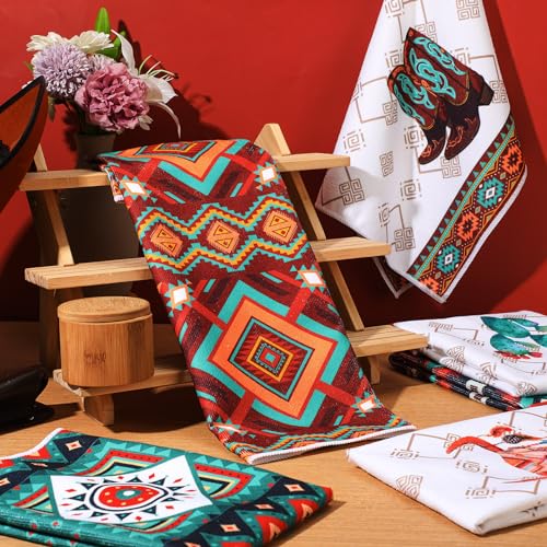 Boyiee Set of 6 Southwestern Kitchen Towels Boho Aztec Theme Dishtowel Native American Hand Tea Towels 24 x 16 Inches for Absorbent Kitchen Decor with Hanging Loop for Room Home Housewarming Gift - color: Western