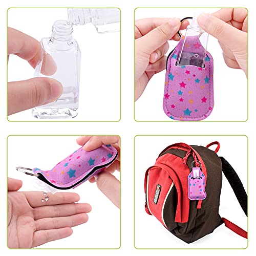 Duufin 60 Pcs Hand Sanitizer Holder Keychain Empty Travel Bottle Set | Including 30 Pcs Vibrant Hand Sanitizer Keychain Holder and 30 Pcs Reusable Flip Cap Empty Travel Bottles for Backpack Purse - color: Assorted Patterns