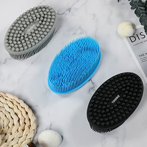 Silicone Body Scrubber Loofah - Set of 3 Soft Exfoliating Body Bath Shower Scrubber Loofah Brush for Sensitive Kids Women Men All Kinds of Skin(Black/Gray/Blue) - size: Colors: Black, Gray, Blue