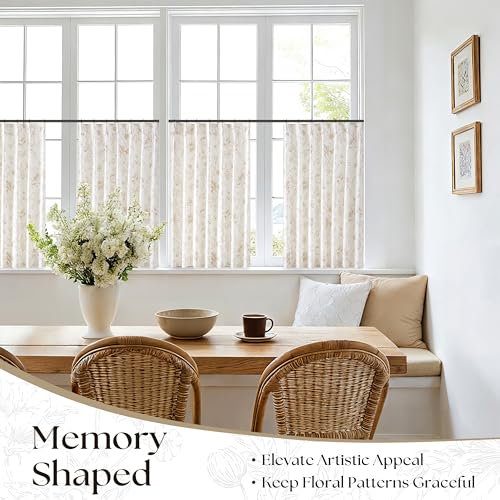 Short Tan Floral Linen Cafe Curtains 36 Inches Long for Bathroom French Country Light Filtering Peony Flower Printed Curtain Semi Sheer Back Tab Decorative Drape for Laundry Camper RV 2 Panels Set - color: Coffee, size: 40"W x 36"L (Pack of 2)