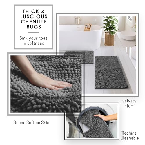 Clara Clark Bathroom Accessories Set - 27PC Bathroom Set with Adhesive Corner Shower Caddy Hanging, Bathroom Sets with Shower Curtain and Rugs, Grey Shower Curtain Set with Bathroom Trash Can - color: Grey, size: Complete Set + Bath Rug + Shower Caddy