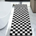 Uphome Bathroom Rug Runner, Black and White Checkered Large Machine Washable Bath Mat Non Slip, 24x71 Water Absorbent Soft Microfiber Bath Rug for Tub, Shower, Floor - size: 24x71 inch