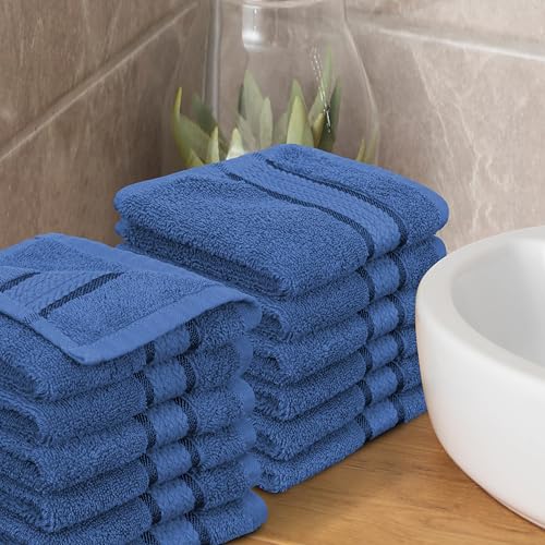 COTTON CRAFT Ultra Soft Washcloths - 12 Pack Luxury Washcloths - 100% Cotton Plush Absorbent 580 GSM Face Towels - Machine Washable Quick Dry Durable Wash Cloth Set - Bathroom Spa Gym Skincare - Blue - color: Blue, size: 12 Pack Wash Cloths