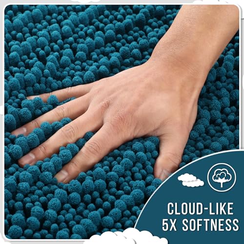 Yimobra Bathroom Rugs Non Slip Washable - Ultra Soft Absorbent Chenille Bath Mat, Quick Dry Shaggy Floor Carpet for Tub Shower, Rustic Turquoise Home Decor Accessories, 24x17 Inch - color: Peacock Blue, size: 24" X 17"