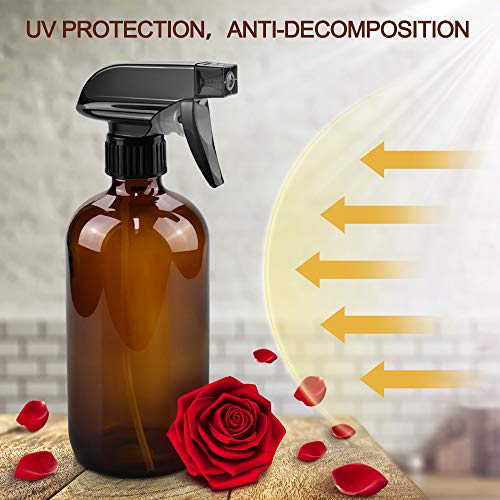 Worldgsb Glass Spray Bottles, 16oz*2+4oz*2+2oz*4 Refillable Containers, Empty Boston Round Bottles with Adjustable Nozzle for Cleaning, Gardening, Aromatherapy, Pets, Plant, Hair -Amber - color: Amber