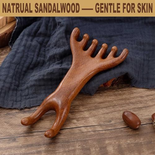 Head Massager Scalp, Wooden Scalp Massager, Foot Massage Tool | with storage pouch, natural Sandalwood, masajeador de cabeza, scalp massage for stress relax, foot massage for muscles relax