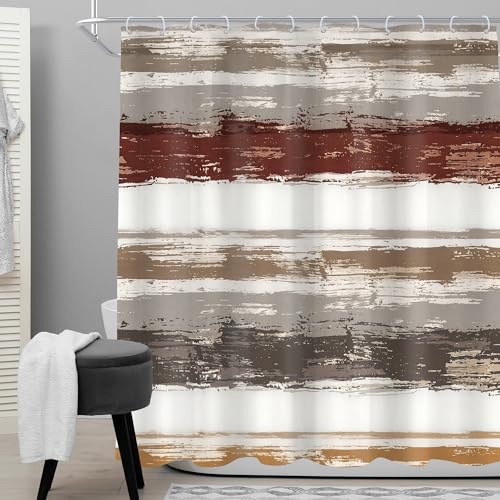 Abstract Brown 72Wx72H Shower Curtain Striped Neutral Modern White Grey Watercolor Oil Painting Minimalist Geometric Simple Bathroom Curtain Set Aesthetic Bath Bathroom Accessories Decor - size: 72"W x 72"L (Pack of 1)