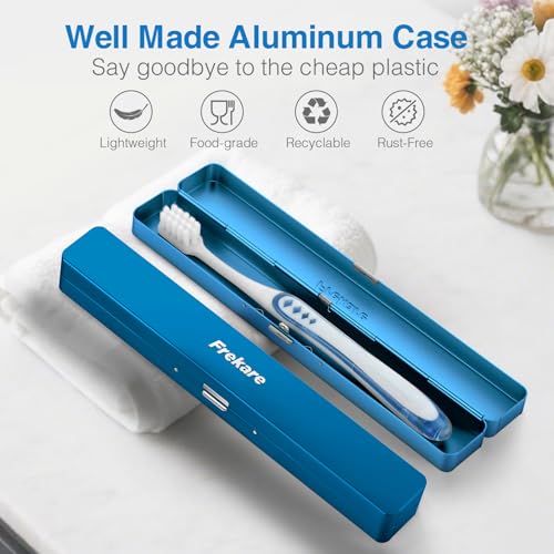 Frekare Toothbrush Travel Case Aluminum, Manual Tooth Brush Holder for Traveling, Portable Toothbrush Container for Bathroom, Camping, Business Trip, School (Blue) - color: Blue, size: 1 Pack