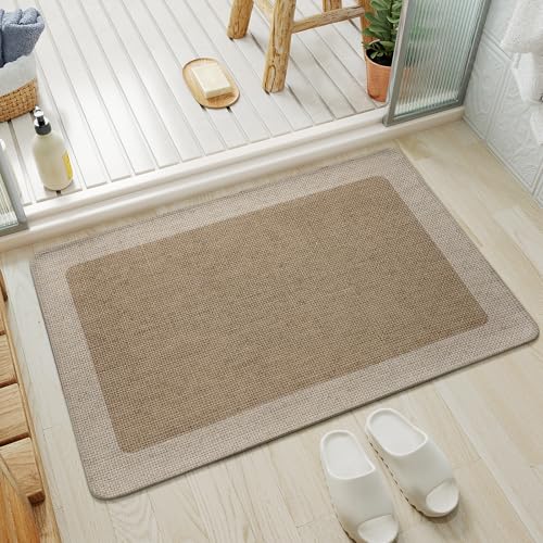 YDKGL Bathroom Rugs, Ultra Thin Bath Mat Fit Under Door Super Absorbent Quick Dry Non Slip Washable Bath Rugs, Rubber Backing Shower Mat Outside Shower - color: Al-beige Brown, size: 16" X 24“