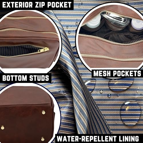 Toiletries bag for men, Premium PU Leather Travel Kit, Metal Zippers & Bottom Studs, Velvet Dust Bag & Shape-Retention Packaging – Gift Ready For Groomsmen, Anniversary, Birthday Gifts / DARK BROWN - color: DARK BROWN