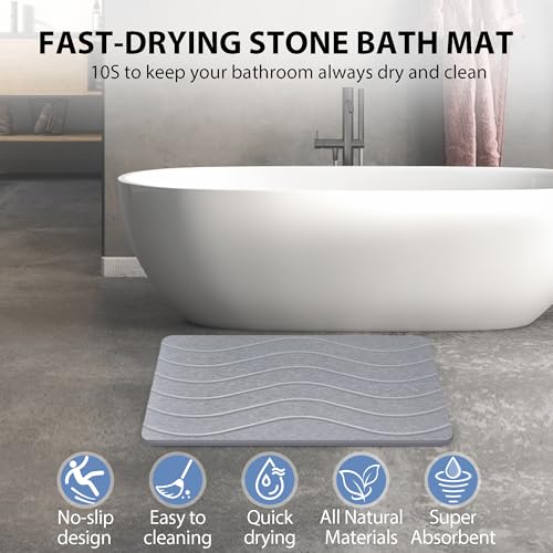 Absorbent Stone Bath Mat, Diatomaceous Earth Shower Mats, Non-Slip Water Absorbing Diatomite Stone Mat for Bathroom Floor, Quick-Drying Easy to Clean (23" x 16" Gray) - color: Gray