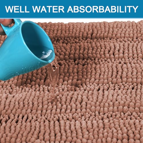 H.VERSAILTEX Bathroom Rugs Bath Rug Set 2 Piece Bathroom Contour Rug Toilet Mat Non Slip Contour Bath Rug Ultra Thick Water Absorbent Striped Bath Mats Washable(47" x 17" Plus 20" x 20" U, Muted Clay) - color: Muted Clay, size: 47" x 17" Plus 20" x 20" U
