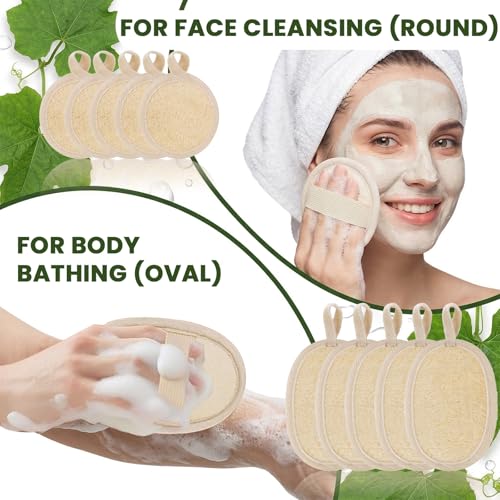 10PCS Natural Loofah Sponge Set, Loofah Exfoliating Scrubber for Body & Facs