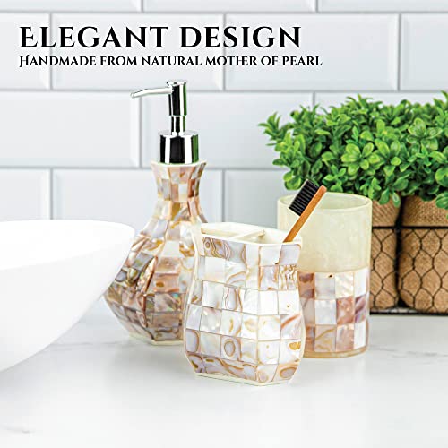 Milano Toothbrush Cup - Electric Toothbrush Holder for Bathroom fits Toothbrushes and Toothpaste - Bathroom Tumbler Cup Finished with Beautiful Mother of Pearl Shells - style: Bathroom Tumbler