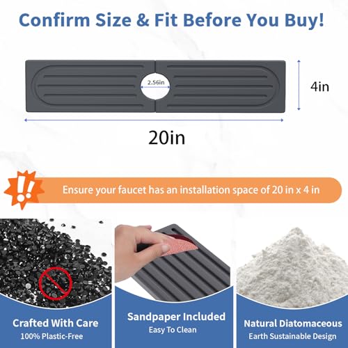 Kitchen Faucet Mat, Diatomite Sink Faucet Mat Splash Guard for Kitchen, Water Absorbing Stone Tray for Sink, Quick Drying Faucet Mat for Kitchen Sink, Absorbent Stone Drying Tray for Bathroom Counter - color: Dark Gray Style 2, size: 20" x 4"